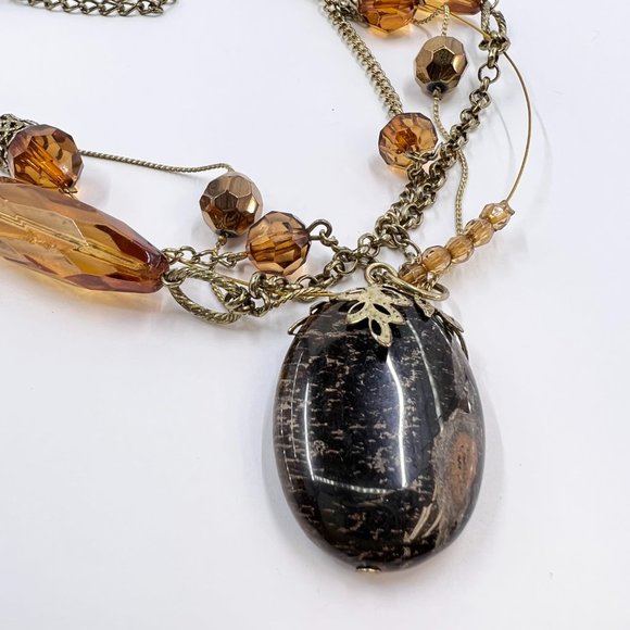 NWOT - Large Tigers Eye Pendant Multi Strand Gold Tone Beaded 18” Necklace - Picture 6 of 9